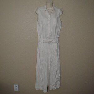Sz 4 Vince Cream Linen Blend Sleeveless Belted Jumpsuit